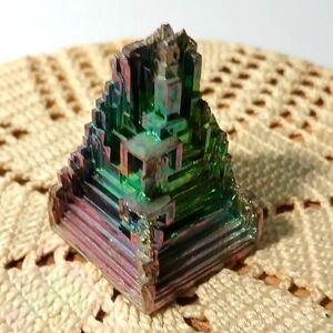 Handcrafted Iridescent Pyramid Bismuth Sculpture 2 Inches Tall